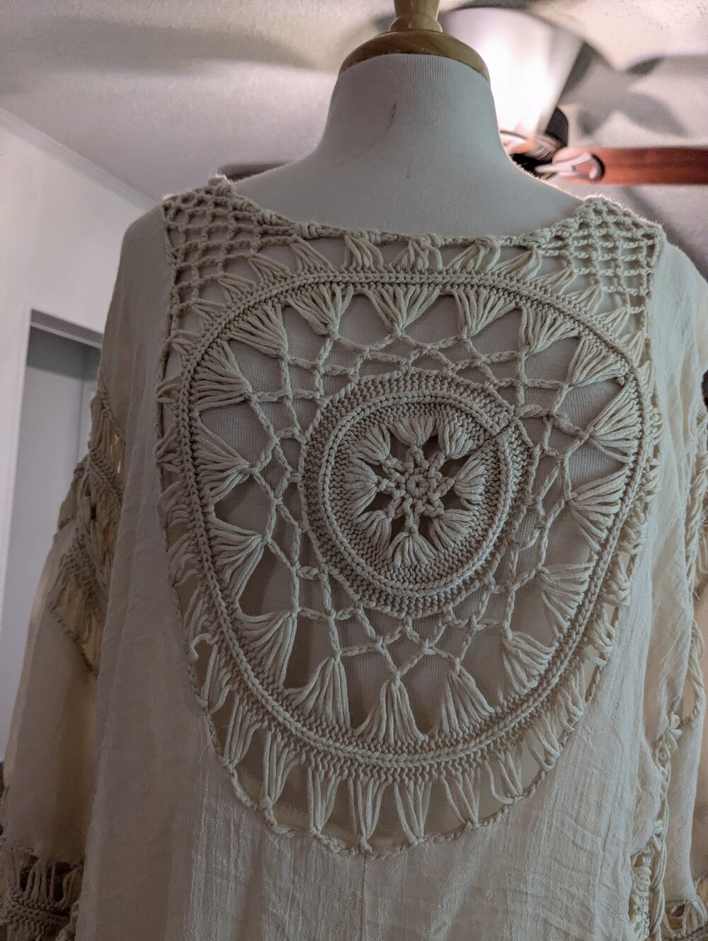 Boho Crochet Front/Back Detail Women's Top - Cream